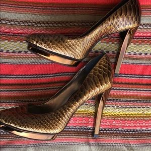 Brown Snake Skin High Heels